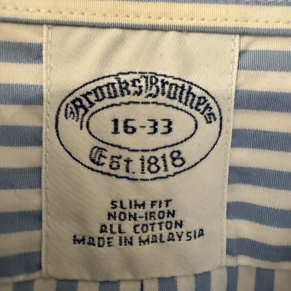 Brooks Brothers slim fit non iron blue white stripe button down. 16 x 33 - Picture 6 of 6